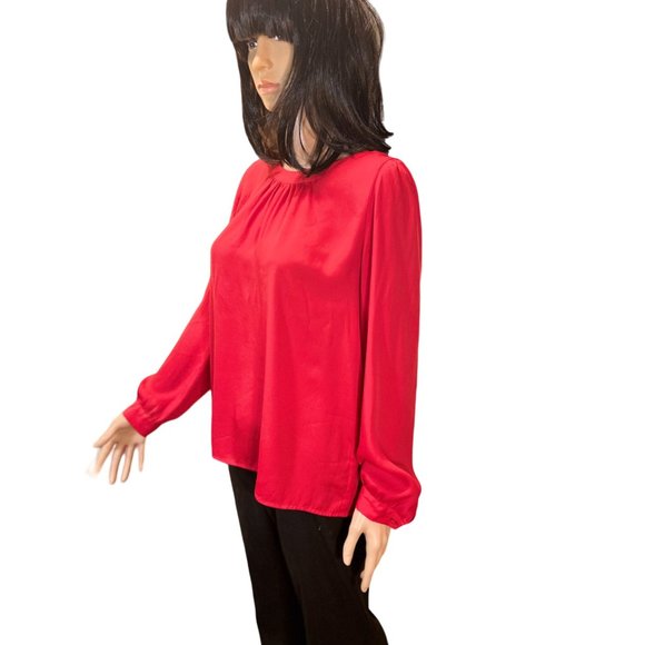 LOFT Long Sleeve Pin Tuck French Cuff Blouse in Red - Picture 2 of 8